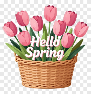 Hello Spring Flower Basket PNG