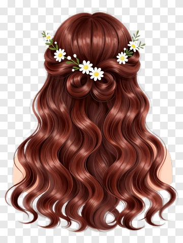 Wavy Brown Hair With Floral Accents PNG