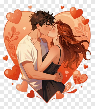 Couple Kissing In A Heart Frame PNG