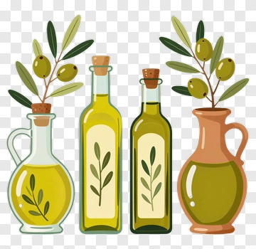 Olive Oil Bottles With Olive Branches PNG