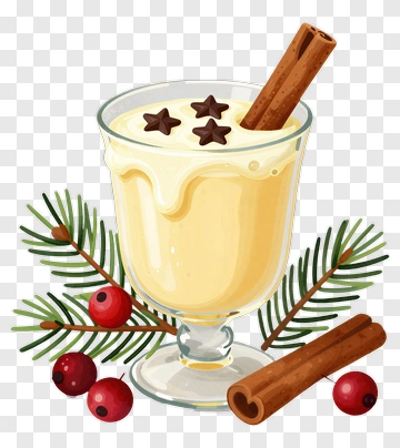 Eggnog With Cinnamon Sticks And Pine Branches PNG