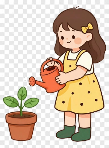 Girl Watering A Plant PNG