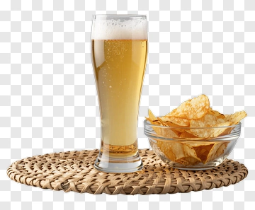 Beer And Chips On A Woven Mat PNG