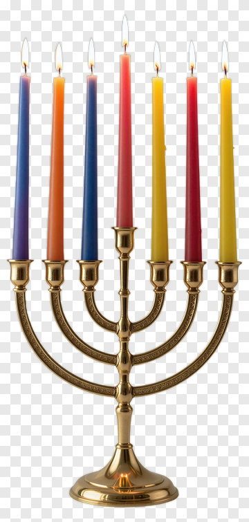 Colorful Menorah With Lit Candles PNG