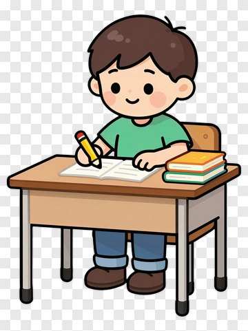 Cartoon Boy Writing At A Desk PNG