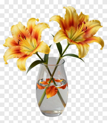 Yellow And Orange Lilies In A Vase PNG