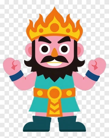 Cartoon King With Crown And Muscular Pose PNG