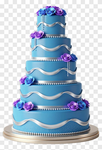 Blue Wedding Cake With Purple Roses PNG