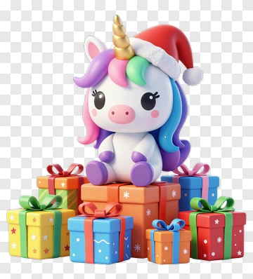 Cartoon Unicorn Sitting On Colorful Gift Boxes PNG