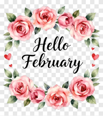 Hello February Floral Wreath PNG