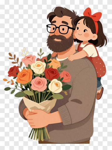 Father Holding A Bouquet Of Flowers With Daughter PNG