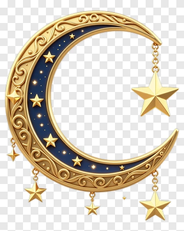 Golden Crescent Moon With Stars PNG