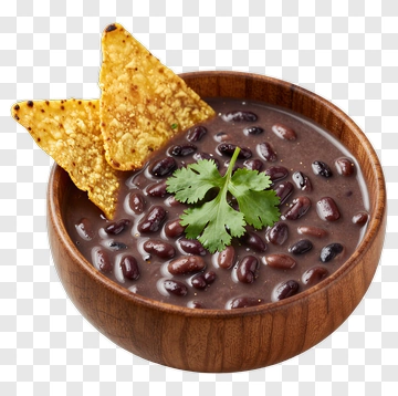 Bowl Of Black Bean Soup With Tortilla Chips PNG