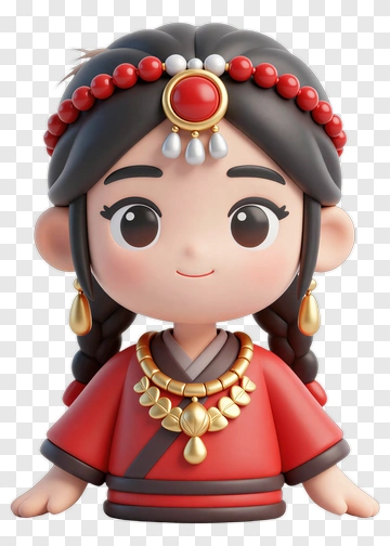 3D Cartoon Girl In Traditional Dress PNG
