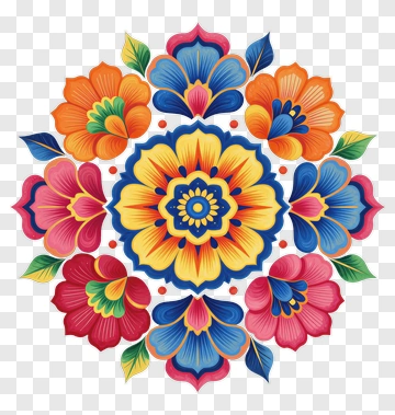 Colorful Floral Mandala Design PNG