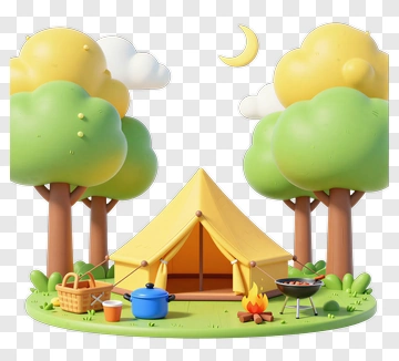 Camping Scene With Tent And Trees PNG