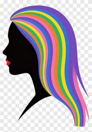 Silhouette Of A Woman With Colorful Hair PNG