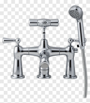 Chrome Bathroom Faucet With Handheld Showerhead PNG