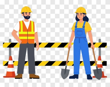 Construction Workers With Shovels At A Work Site PNG