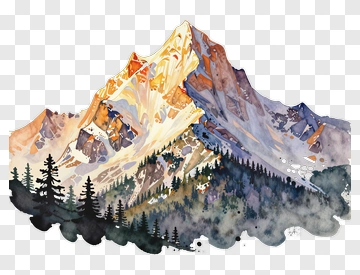 Watercolor Mountain Landscape With Pine Trees PNG