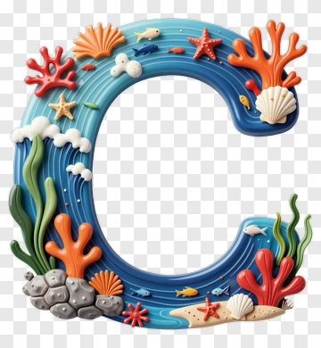 Colorful Letter C With Underwater Elements PNG