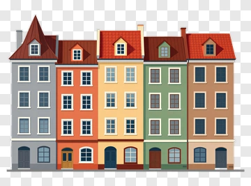 Colorful Row Of Cartoon Houses PNG