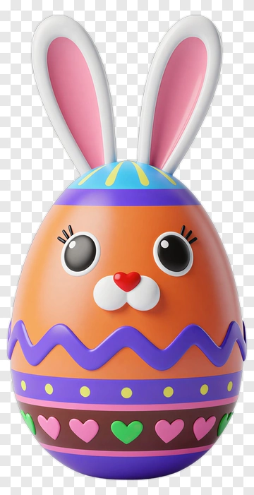 Colorful Easter Egg With Bunny Features PNG