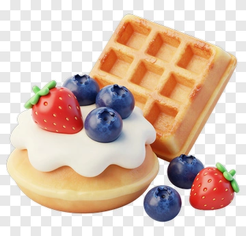 Colorful Waffle And Dessert With Strawberries And Blueberries PNG