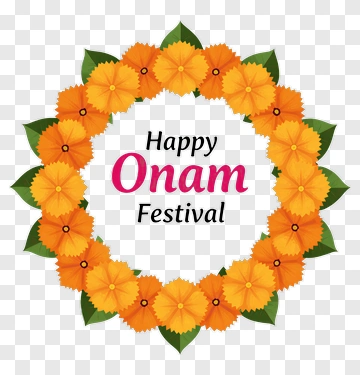 Happy Onam Festival Floral Wreath PNG
