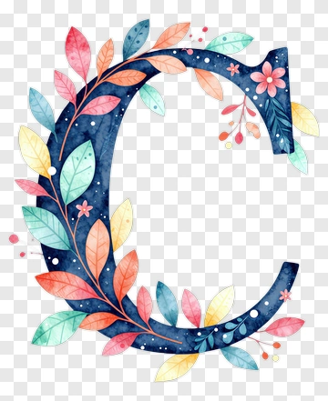 Colorful Letter C With Floral Design PNG