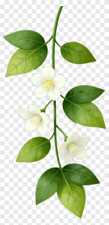 White Flowering Plant With Green Leaves PNG