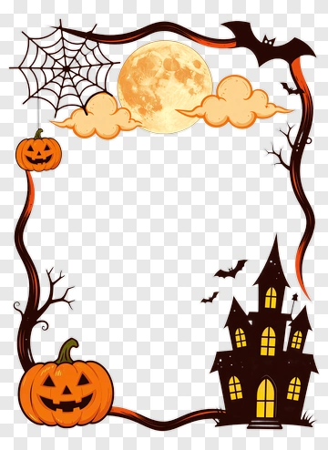 Halloween Themed Frame With Pumpkins And Bats PNG