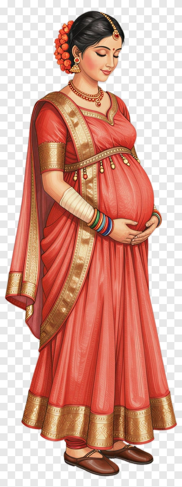 Pregnant Woman In Traditional Indian Attire PNG