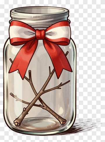 Jar With Twigs And Red Ribbon PNG