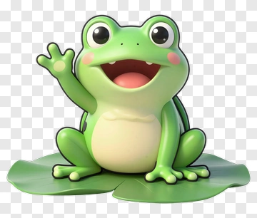 Cartoon Frog Waving From A Leaf PNG