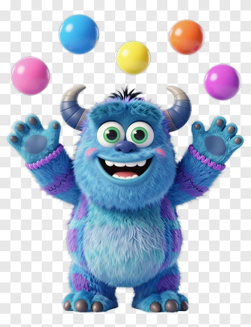 Cartoon Monster Juggling Colorful Balls PNG