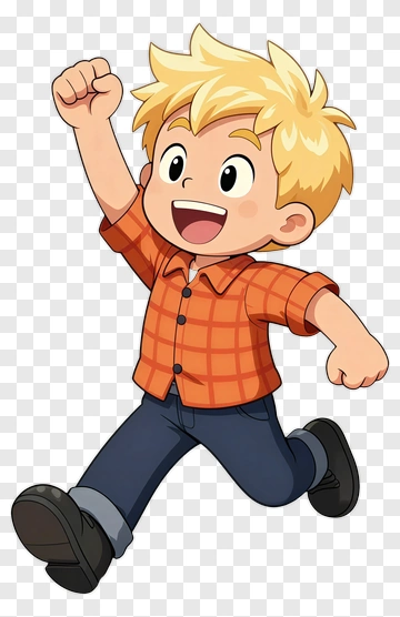 Cartoon Boy Running With Excitement PNG