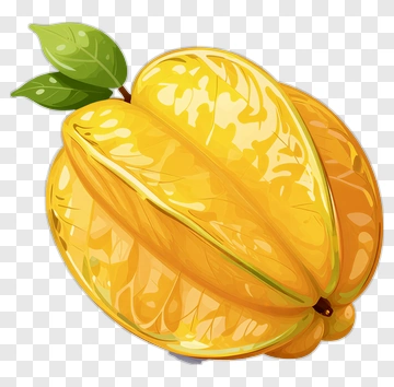 Colorful Starfruit With Leaves PNG