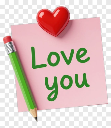 Love You Note With Heart And Pencil PNG