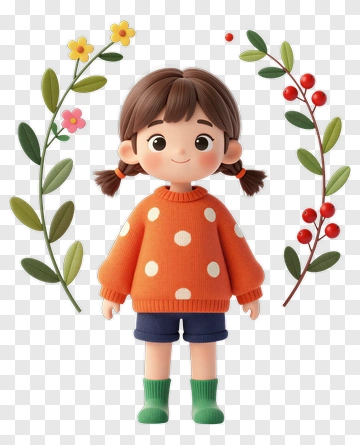 3D Girl Standing Among Flowers PNG