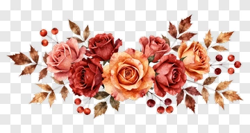 Watercolor Floral Arrangement With Roses And Berries PNG