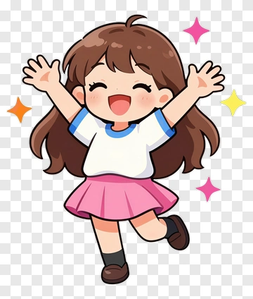 Cartoon Girl Jumping With Joy PNG