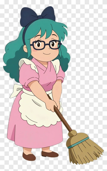 Cartoon Maid Holding A Broom PNG