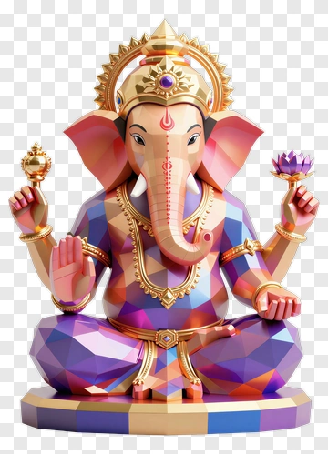 3D Ganesh Statue With Lotus And Staff PNG