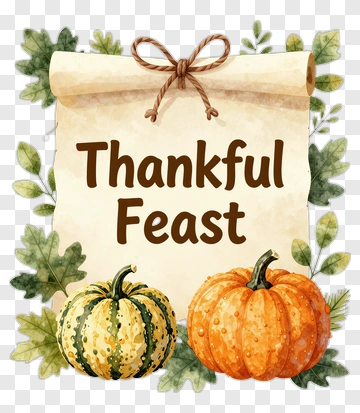 Thankful Feast With Pumpkins And Leaves PNG