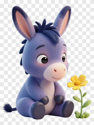 Cartoon Donkey Sitting Beside A Flower PNG