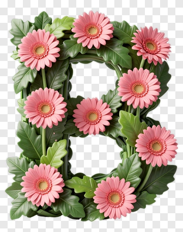 Floral Letter B With Pink Flowers And Green Leaves PNG