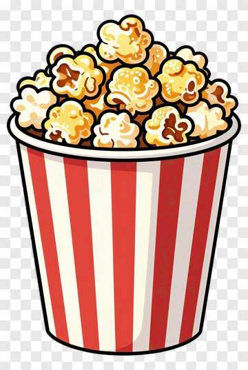 Popcorn In A Red And White Striped Bucket PNG