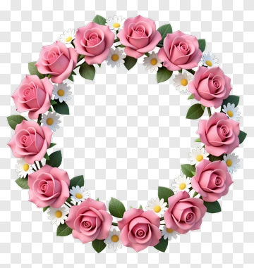 Pink Rose And Daisy Floral Wreath PNG