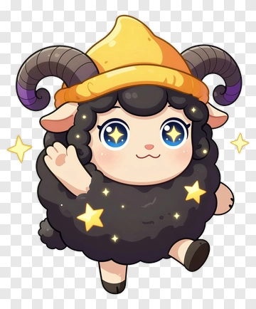 Cute Cartoon Sheep Character With Stars PNG